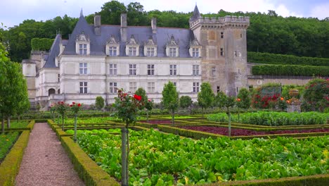 Establishing-shot-of-the-remarkable-chateaux-and-maze-gardens-of-Villandry-in-the-Loire-Valley-in-France