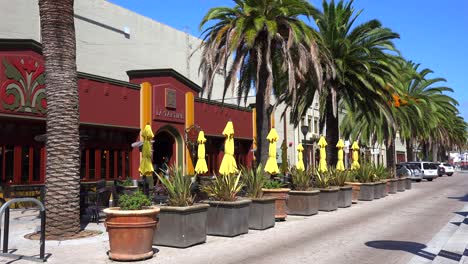 Establishing-shot-of-a-small-retail-business-district-in-California-at-night