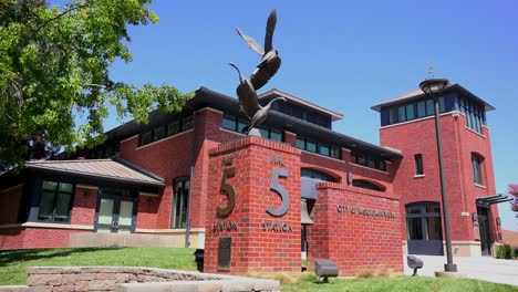 Establishing-shot-of-a-modern-brick-fire-station