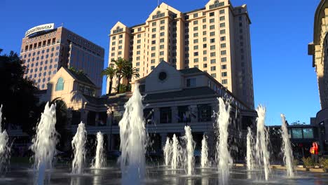 Fountains-dance-in-front-of-a-corporate-office-complex-in-downtown-San-Jose-California