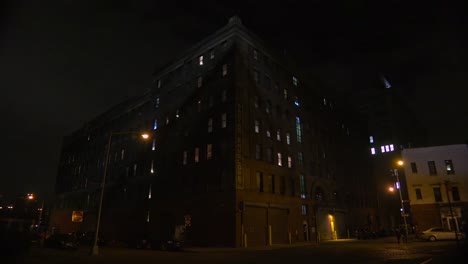 Wide-shot-of-a-New-York-or-Brooklyn-apartment-complex-in-a-warehouse-district-at-night-1