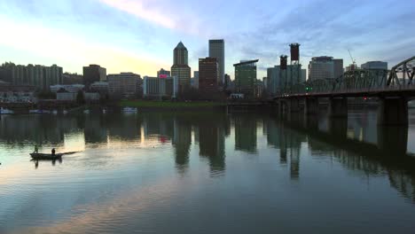 A-wide-shot-across-the-Willamette-River-to-Portland-Oregon-at-dusk-2