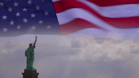 Una-Imagen-Altamente-Patriótica-De-La-Bandera-Estadounidense-Y-La-Estatua-De-La-Libertad-Superpuesta