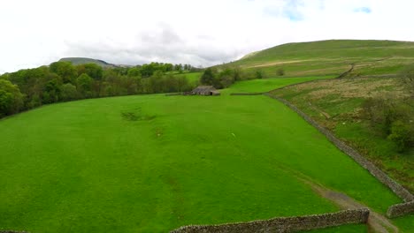 Aerial-shot-over-farm-fields-and-stone-walls-in-England-Wales-Scotland-or-Ireland