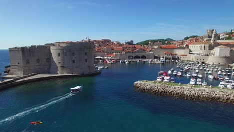 Aerial-view-over-the-harbor-at-the-old-city-of-Dubrovnik-Croatia