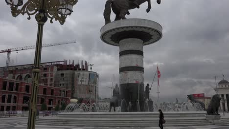 Pretentious-statues-dominate-the-skyline-in-downtown-Skopje-Macedonia