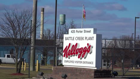 An-establishing-shot-of-Kellogg's-corporate-headquarters-in-Battle-Creek-Michigan-