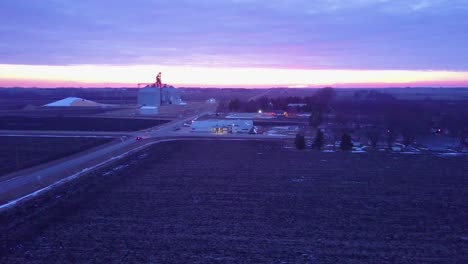 Aerial-at-sunset-near-a-small-midwestern-town-1