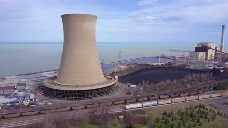 Good-aerial-over-a-nuclear-power-plant-on-Lake-Michigan-2