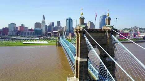 A-beautiful-aerial-shot-of-Cincinnati-Ohio-with-bridge-crossing-the-Ohio-River-foreground