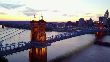 A-beautiful-evening-aerial-shot-of-Cincinnati-Ohio-with-bridge-crossing-the-Ohio-River-foreground-3
