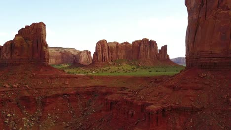 Aerial-through-the-buttes-and-rock-formations-of-Monument-Valley-Utah