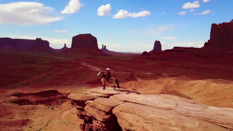 Remarkable-aerial-over-a-cowboy-on-horseback-overlooking-Monument-Valley-Utah-2