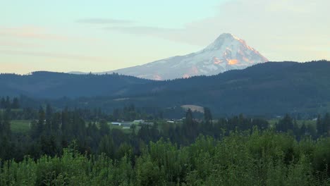 Abendlicht-Auf-Mt-Hood-In-Der-Nähe-Von-Hood-River-Oregon-Mit-Farmen-Und-Feldern-Vordergrund