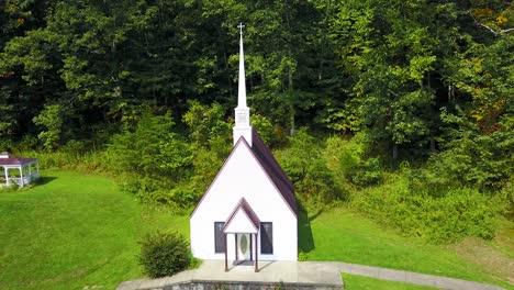 Aerial-over-a-romantic-and-beautiful-small-church-in-the-American-wilderness-West-Virginia-1
