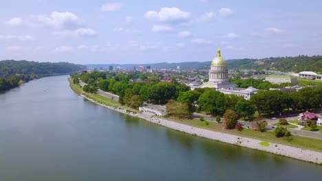 Aerial-of-the-capital-building-in-Charleston-West-Virginia-with-city-background-1