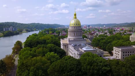 Beautiful-aerial-of-the-capital-building-in-Charleston-West-Virginia-with-city-background