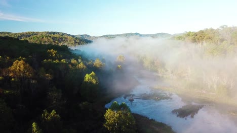 Beautiful-early-morning-aerial-of-fog-in-Appalachia-West-Virginia