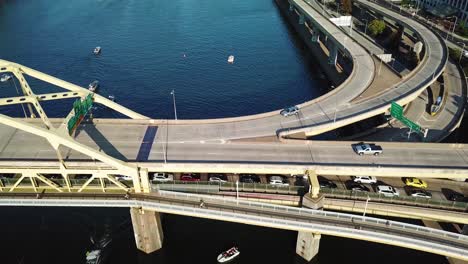 Beautiful-aerial-over-bridges-on-the-Monongahela-River-to-Pittsburgh-Pennsylvania-downtown-skyline-1