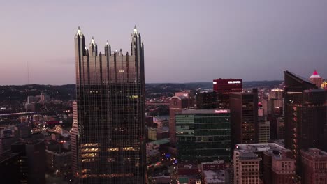 Beautiful-night-aerial-over-Pittsburgh-Pennsylvania-downtown-skyline-3