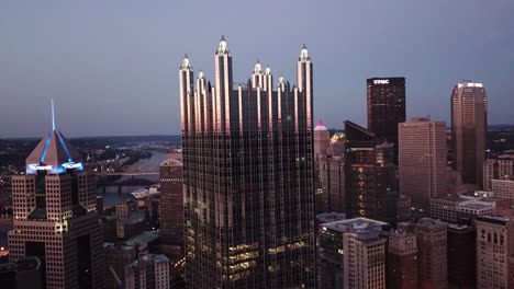 Beautiful-night-aerial-over-Pittsburgh-Pennsylvania-downtown-skyline-4