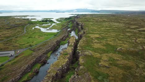 Beautiful-aerial-of-the-mid-Atlantic-ridge-running-through-Thingvellir-Iceland-10
