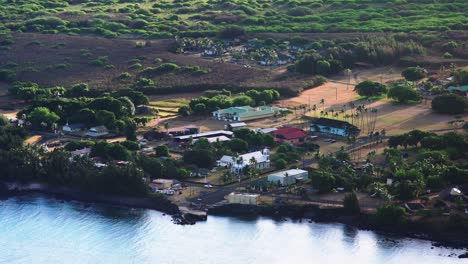 High-angle-establishing-shot-of-Kalaupapa-town-settlement-on-the-island-of-Molokai-Hawaii-1