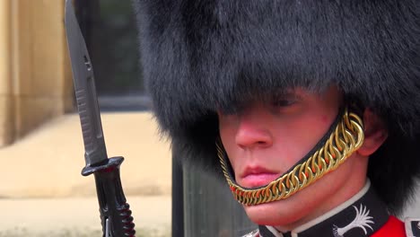 Un-Guardia-De-Beefeater-En-Un-Palacio-En-Londres,-Inglaterra