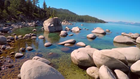 An-aerial-shot-over-beautiful-boulders-in-Lake-Tahoe-Nevada