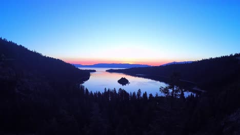 A-beautiful-aerial-shot-at-dawn-over-Emerald-Bay-Lake-Tahoe