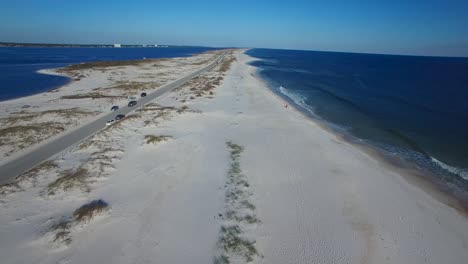 A-beautiful-aerial-shot-over-white-sand-beaches-near-Pensacola-Florida