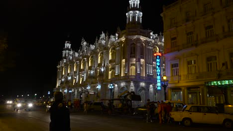 Establishing-shot-of-a-hotel-nightclub-in-the-old-city-of-Havana-Cuba-at-night