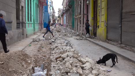 An-old-street-undergoes-construction-and-work-in-the-old-city-of-Havana-Cuba