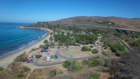 A-beautiful-aerial-shot-along-the-California-coastline-at-Refugio-State-Beach-near-Santa-Barbara