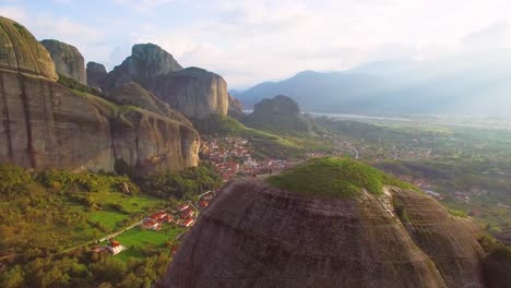Beautiful-aerial-over-the-rock-formations-of-Meteora-Greece