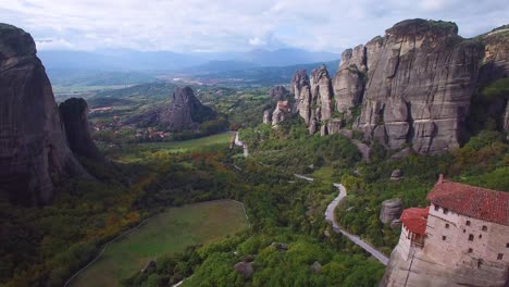 Beautiful-aerial-over-the-rock-formations-and-monasteries-of-Meteora-Greece-17