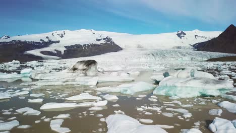 Langsame-Luftaufnahmen-über-Die-Massive-Gletscherlagune,-Die-Mit-Eisbergen-Bei-Fjallsarlon-Island-Gefüllt-Ist,-Deutet-Auf-Globale-Erwärmung-Und-Klimawandel-Hin-10