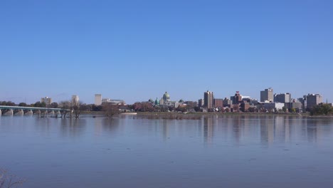Good-establishing-shot-of-Pennsylvania-capital-Harrisburg-and-the-Susquehanna-River-foreground