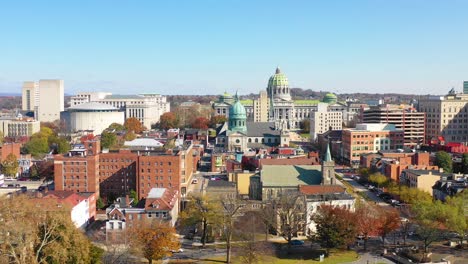 Good-drone-aerial-establishing-shot-of-Pennsylvania-capital-building-in-Harrisburg