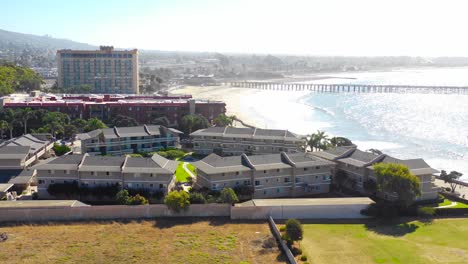 A-drone-aerial-of-Southern-California-beach-town-of-Ventura-California