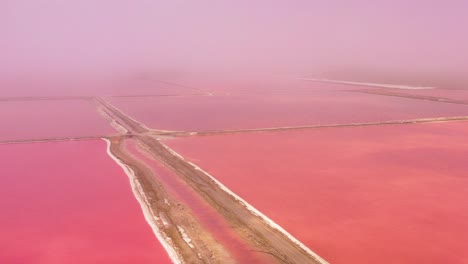 Hermosa-Antena-Sobre-Rojo-Brillante-Y-Rosa-Salinas-Granjas-Cerca-De-Walvis-Bay,-Namibia-4