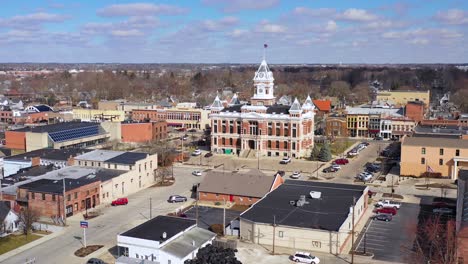 Aerial-over-Franklin-Indiana-a-quaint-all-American-Midwest-town-with-pretty-central-courthouse-2