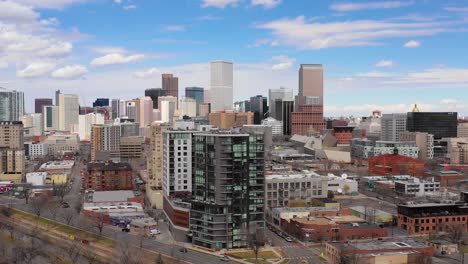 Good-aerial-of-downtown-Denver-Colorado-business-district-and-establishing-skyline