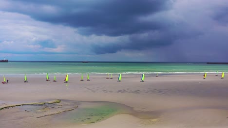 Aerial-land-carts-sail-carts-blokarts-sand-yachts-are-sailed-on-the-beach-in-France