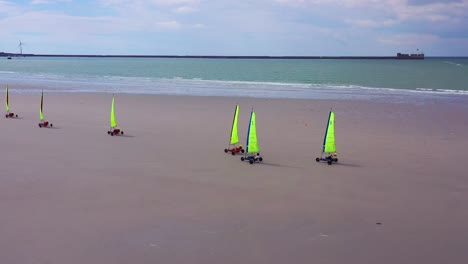 Aerial-land-carts-sail-carts-blokarts-sand-yachts-are-sailed-on-the-beach-in-France-4