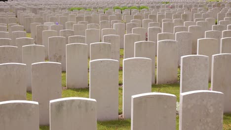Establishing-shot-headstones-of-the-Etaples-France-World-War-cemetery-military-graveyard-and-headstones-of-soldiers-1