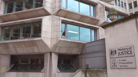 Tilt-down-establishing-shot-of-The-Ministry-Of-Justice-court-building-in-London-England