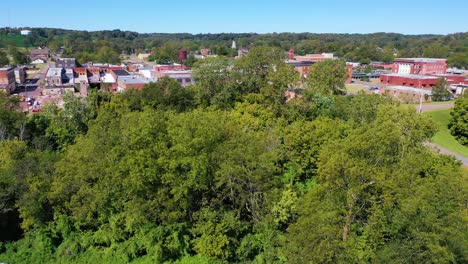 Slow-rising-aerial-over-the-town-of-West-Helena-Arkansas-small-abandoned-rundown-and-poverty-stricken