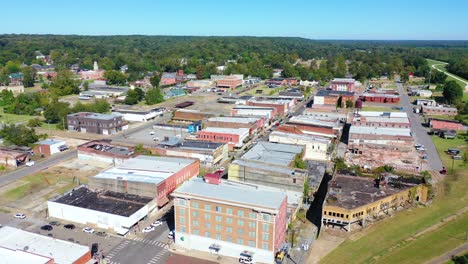 Aerial-around-the-town-of-West-Helena-Arkansas-small-poor-abandoned-rundown-and-poverty-stricken