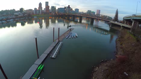 A-majestic-moving-shot-along-the-waterfront-and-the-Willamette-River-in-Portland-Oregon-1